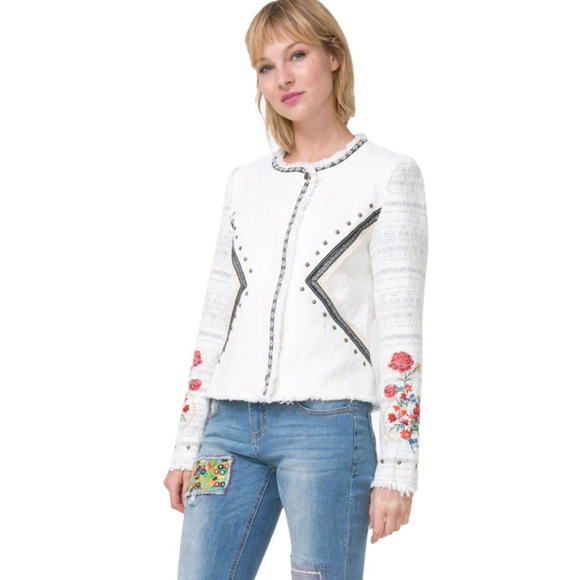 Desigual Jackets & Blazers - Chase White Woven Chase Smart Jacket Desigual Style 72E2YG4 Sz 8 40